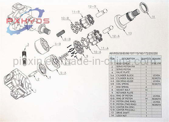 Α6vm107/80/55 Υδραυλικά εξαρτήματα κυλίνδρων κινητήρα για βαριές εφαρμογές